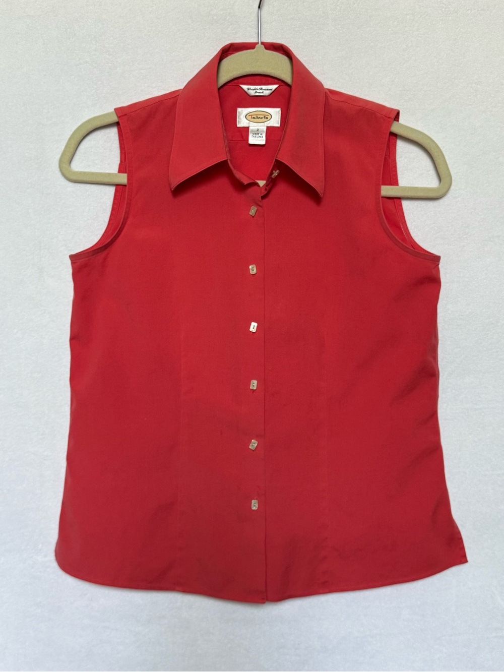Talbots Red Sleeveless Button Up Wrinkle Resistant Stretch  Blouse Sz 2 Career
